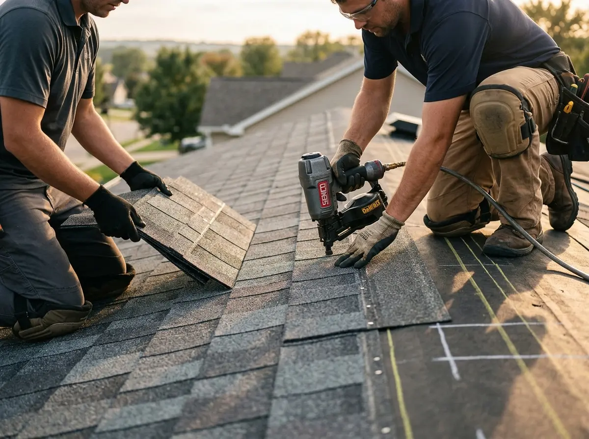 Professional roofer working on a residential roof in Santa Maria